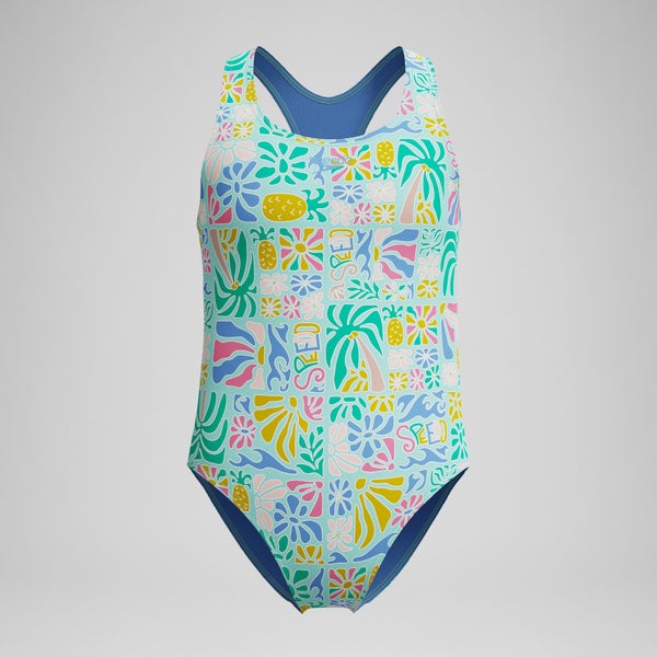 speedo Girls Printed Racerback One Piece Green
