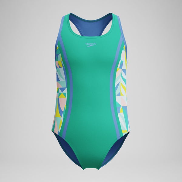 speedo Girls Printed Racerback One Piece Green