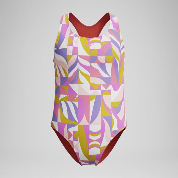 speedo Girls Printed Racerback One Piece Pink