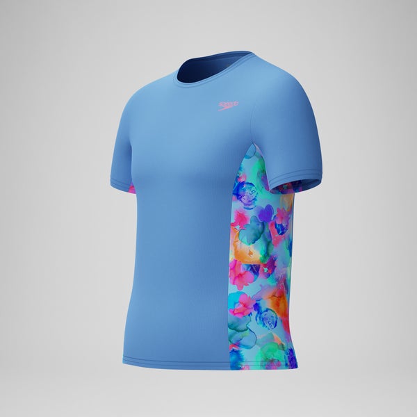 Speedo Girls Printed Short Sleeve Rashguard Blue