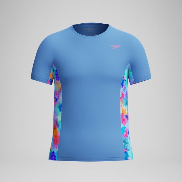 speedo Girls Printed Short Sleeve Rashguard Blue