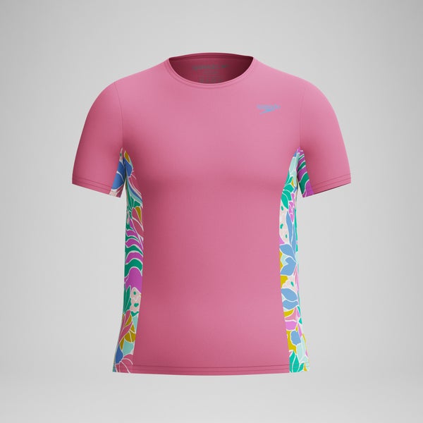 speedo Girls Printed Short Sleeve Rashguard Pink