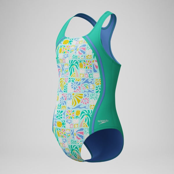 Speedo Girls Printed Sport One Piece Green