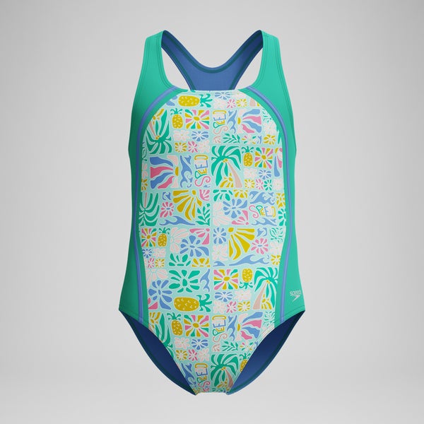 speedo Girls Printed Sport One Piece Green
