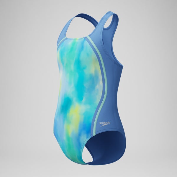 Speedo Girls Printed Sport Splice One Piece Blue