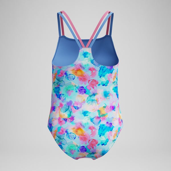 Speedo Girls Printed Strappy One Piece Blue