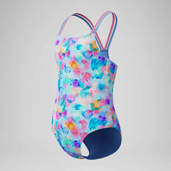 Speedo Girls Printed Strappy One Piece Blue
