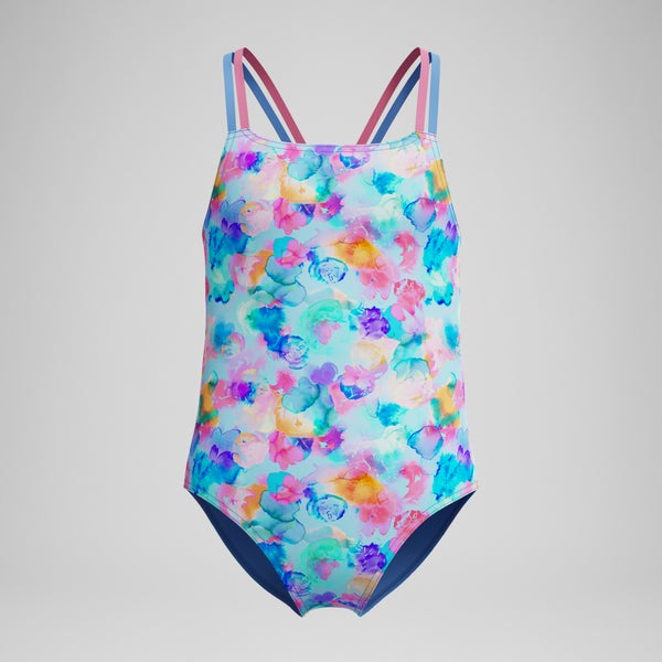 speedo Girls Printed Strappy One Piece Blue