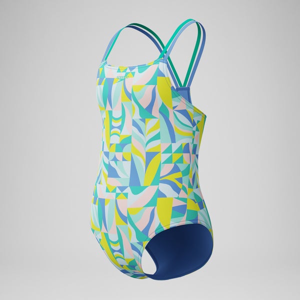 Speedo Girls Printed Strappy One Piece Green