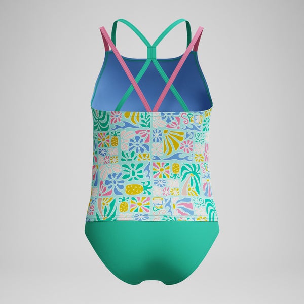 Speedo Girls Printed Strappy Two Piece Green