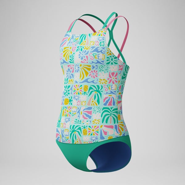 Speedo Girls Printed Strappy Two Piece Green
