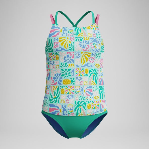 speedo Girls Printed Strappy Two Piece Green