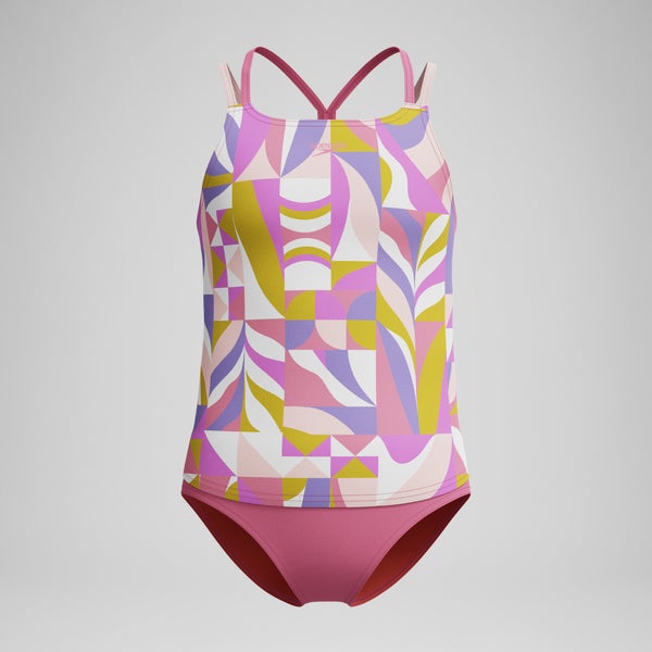 speedo Girls Printed Strappy Two Piece Pink