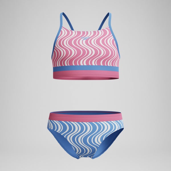 speedo Girls Printed Two Piece Blue