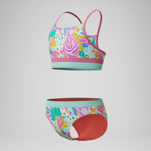 Speedo Girls Printed Two Piece Pink