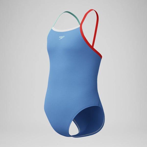 Speedo Girls Solid Propel Back One Piece Blue/Red