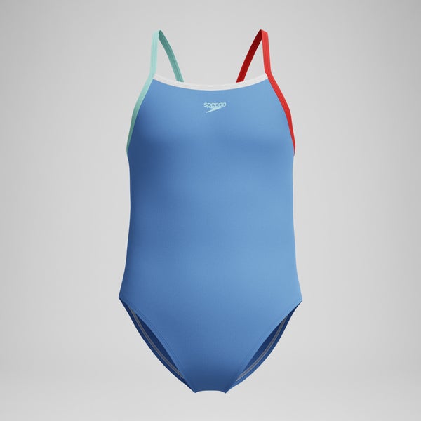 speedo Girls Solid Propel Back One Piece Blue/Red