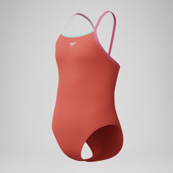 Speedo Girls Solid Propel Back One Piece Coral