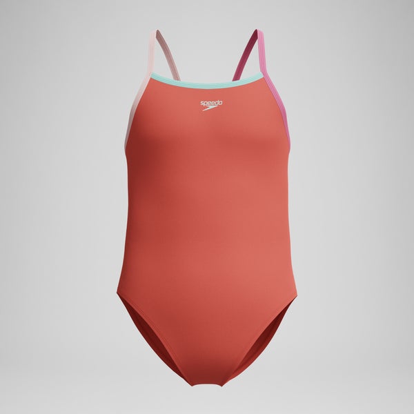 speedo Girls Solid Propel Back One Piece Coral