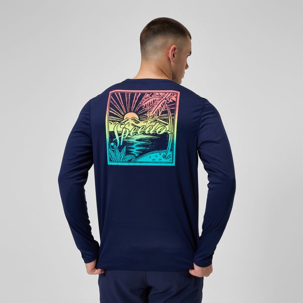 Speedo Men's Graphic Long Sleeve Rashguard Navy