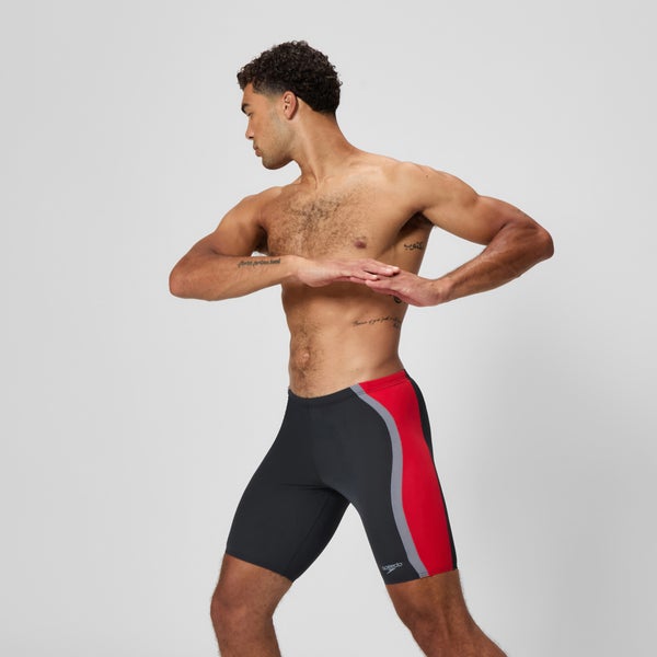 Speedo Men's Solid Splice Jammer Black/Red