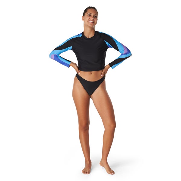 Speedo Women's Crop Print Sleeve Rashguard Black