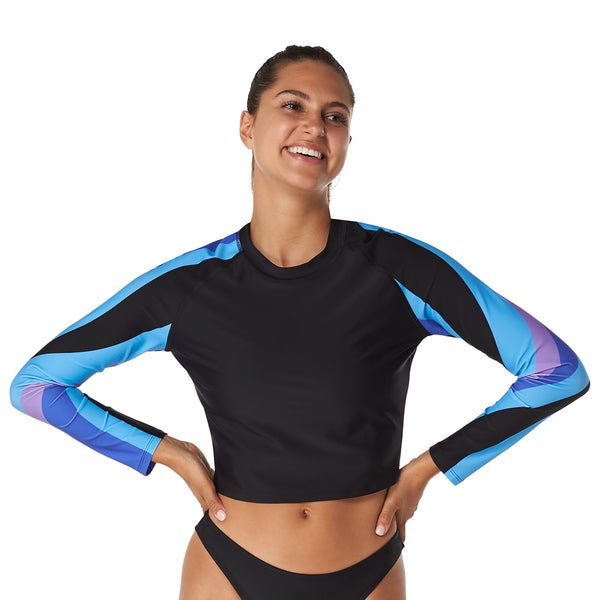 speedo Women's Crop Print Sleeve Rashguard Black