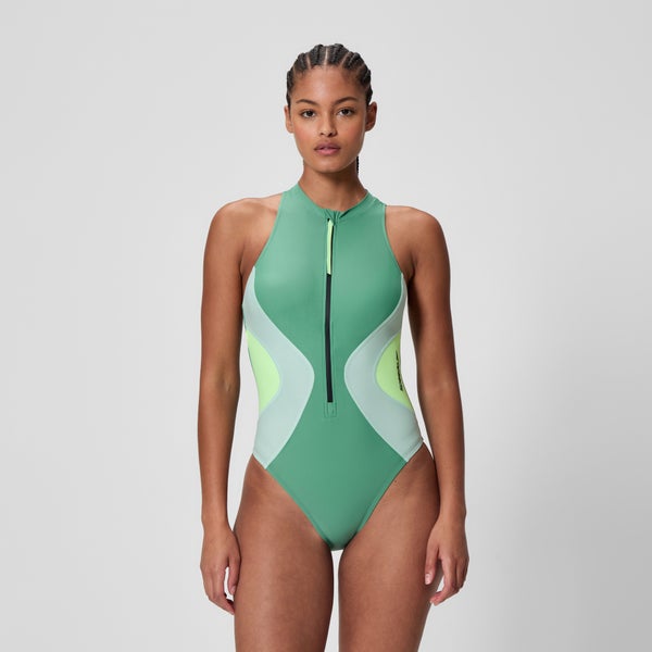 speedo Women's Ocean Flex Zip One Piece Green