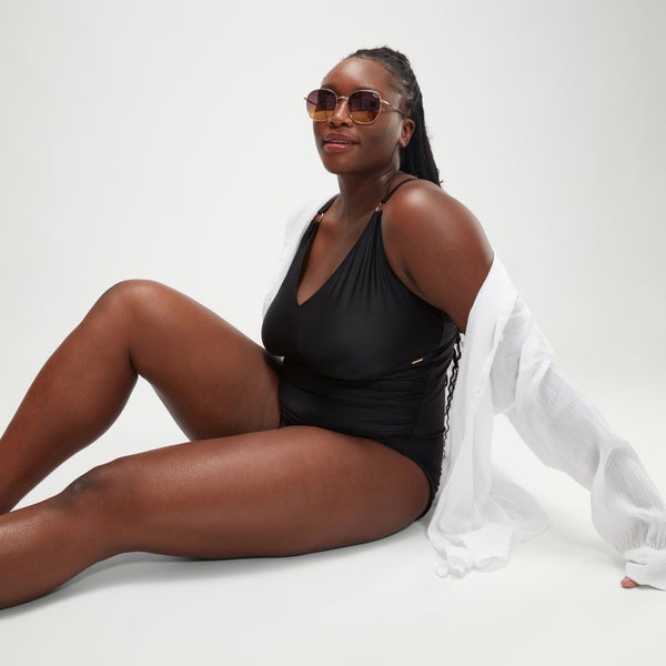Speedo Women's Plus Shaping V Neck One Piece Black
