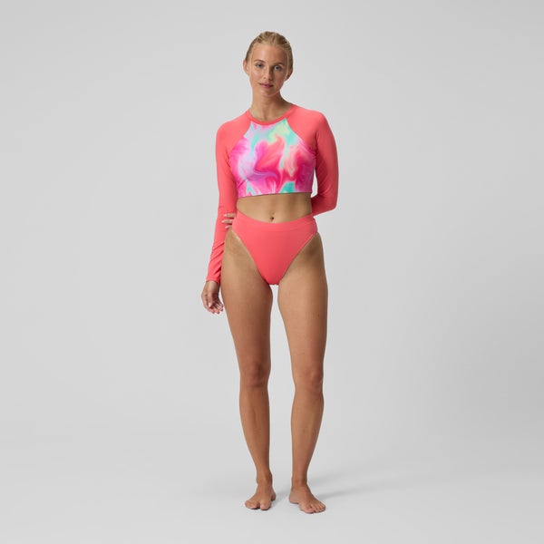 Speedo Women's Printed Long Sleeve Crop Top Coral