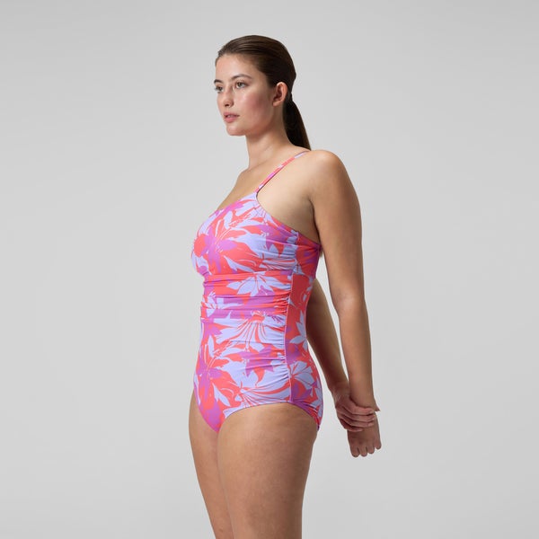 Speedo Women's Printed Shirred Tank One Piece Pink