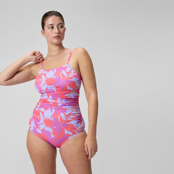 speedo Women's Printed Shirred Tank One Piece Pink