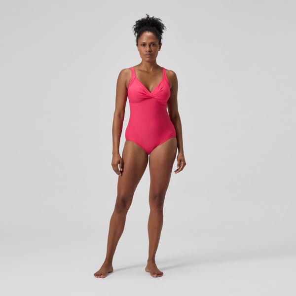 Speedo Women's Shaping Cross Knot One Piece Red