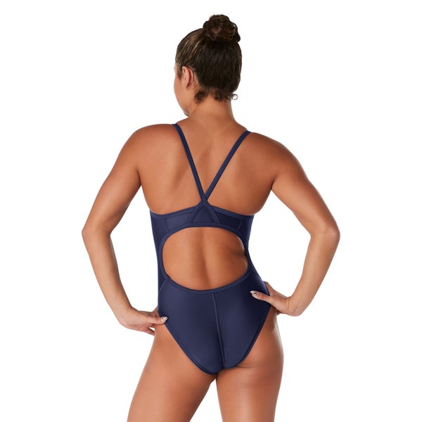 Speedo Women's Solid Flyback One Piece Blue