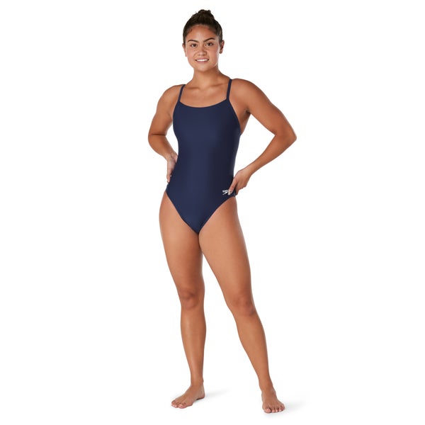 Speedo Women's Solid Flyback One Piece Blue