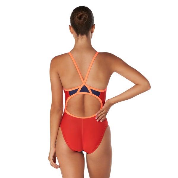 Speedo Women's Solid Flyback One Piece Navy/Red