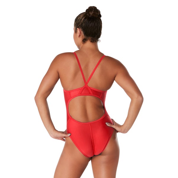 Speedo Women's Solid Flyback One Piece Red