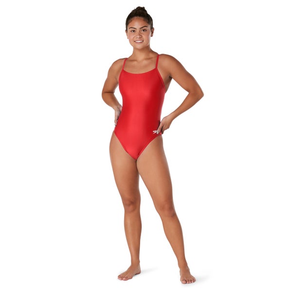Speedo Women's Solid Flyback One Piece Red