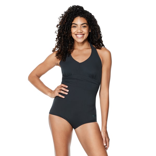 speedo Women's Solid Halter One Piece Black