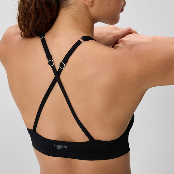 Speedo Women's Solid High Neck Bikini Top Black