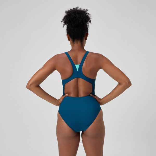 Speedo Women's Solid Highneck Swimsuit Dark Teal