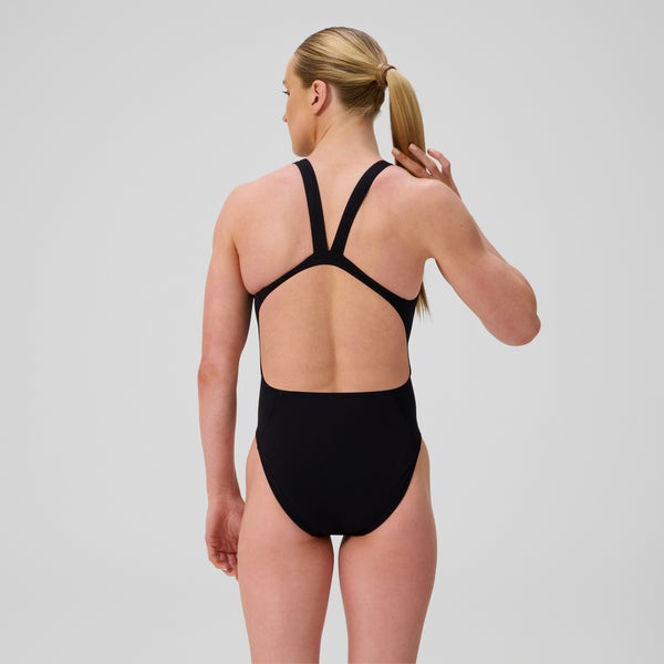 Speedo Women's Solid Leaderback One Piece Black