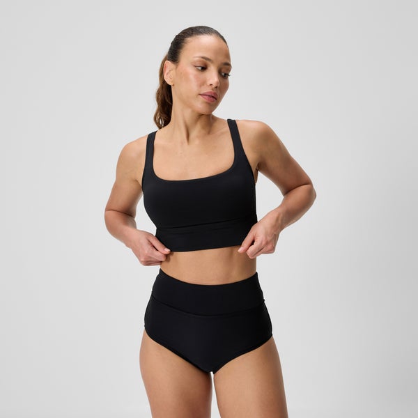 speedo Women's Solid Square Neck Bikini Top Black