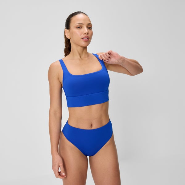 speedo Women's Solid Square Neck Bikini Top Blue