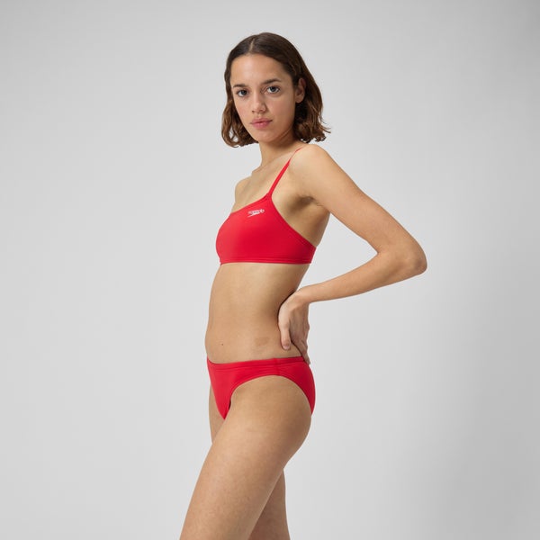 Speedo Women's Solid Strappy Fixed Bikini Top Red