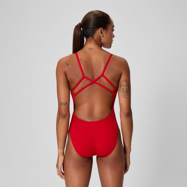 Speedo Women's Solid Strappy One Piece Red