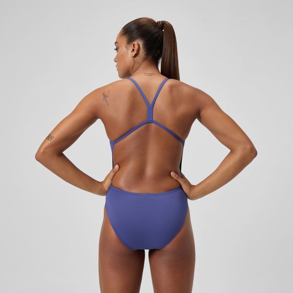 Speedo Women's Solid V-Back One Piece Blue