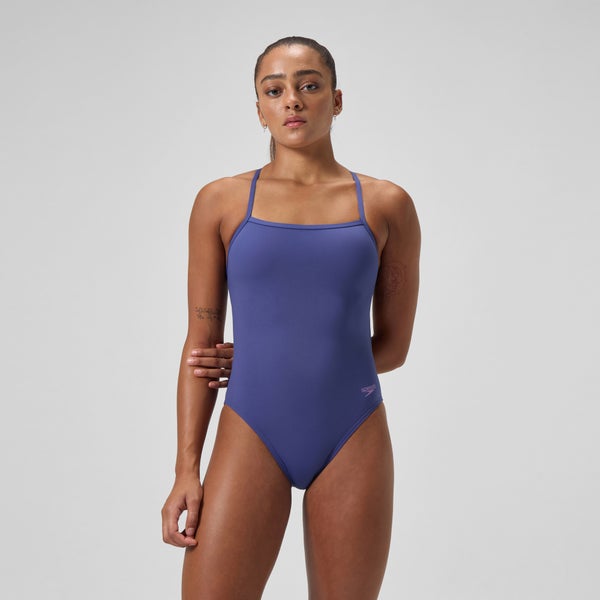 speedo Women's Solid V-Back One Piece Blue