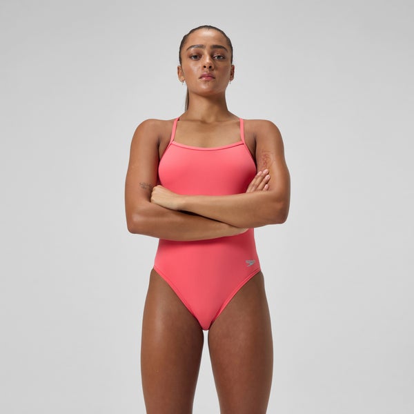 speedo Women's Solid V-Back One Piece Orange