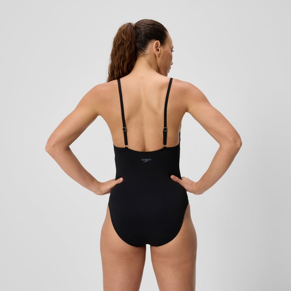 Speedo Women's Solid V-Neck One Piece Black